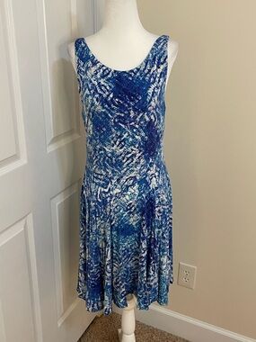 Cynthia Rowley Blue & White Abstract Cut-Out Back Dress Women’s Size L